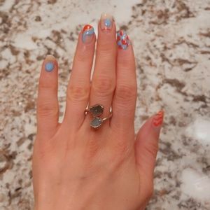 Adjustable Ring with two natural cut stones